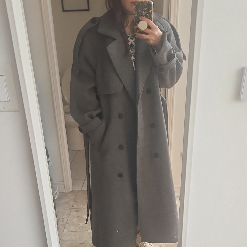 Zara Charcoal Double-Breasted Trench Coat